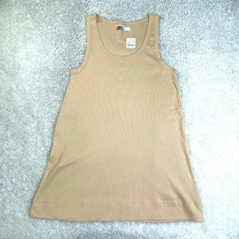 Free People Beach Tracey Mini Rib Tank Dress Beige Sand Large NEW
